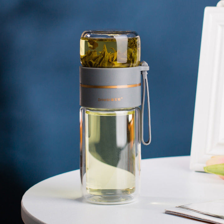 BowLift | Double-walled Glass Water Bottle with Tea Strainer - PureBrew