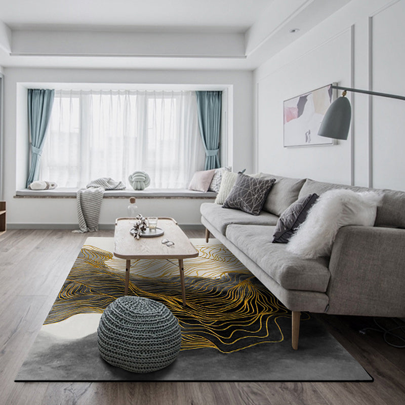 BowLift | Modern Whirl Stripe Pattern Rug Black Polyester Area Rug Non-Slip Pet-Friendly Washable Rug for Living Room