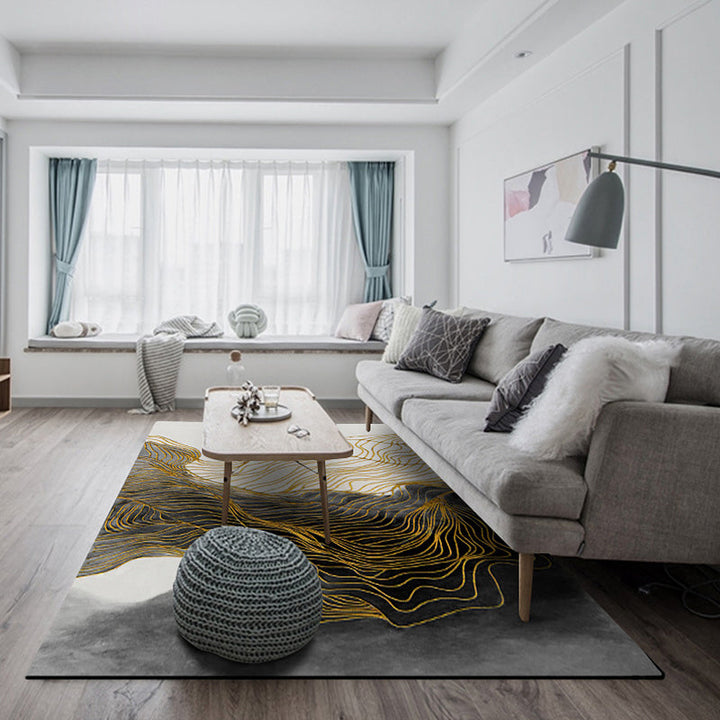 BowLift | Modern Whirl Stripe Pattern Rug Black Polyester Area Rug Non-Slip Pet-Friendly Washable Rug for Living Room