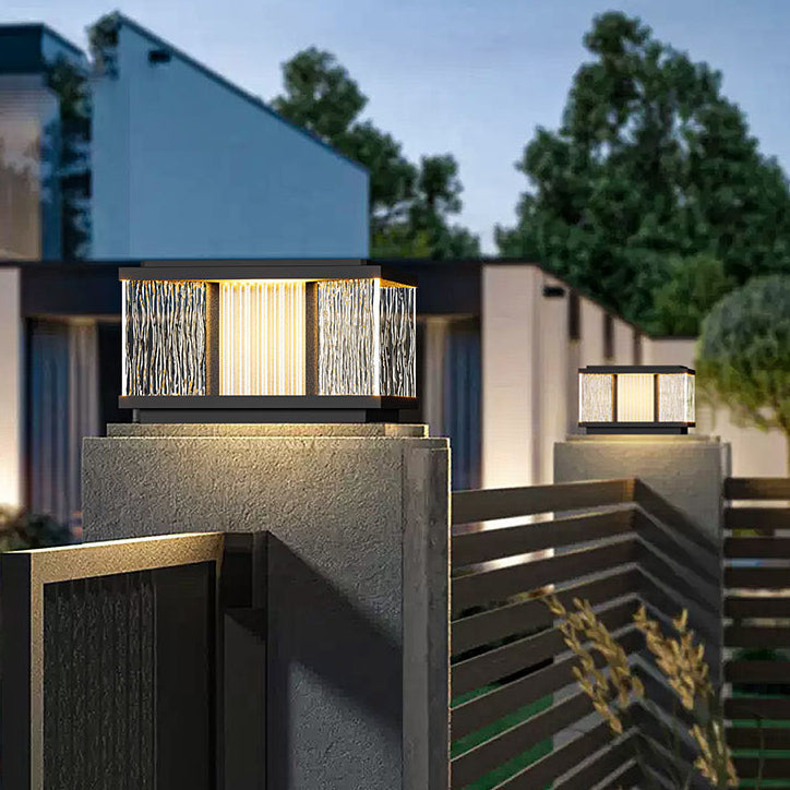 Modern Simplicity Aluminum Square Water-Rippled Glass LED Waterproof Solar Post Lamp Lawn Light For Garden | Bowlift