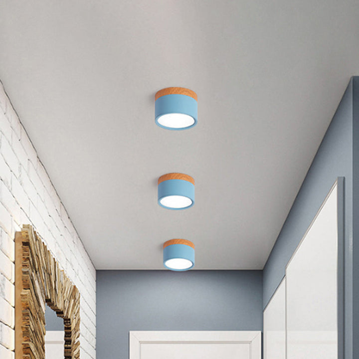 Modern Macaron Ceiling Lamp – Compact Metal/Wood Flush Mount Lighting for Kitchen and Bar in Yellow, Bowliftue and Bowliftack | Bowlift