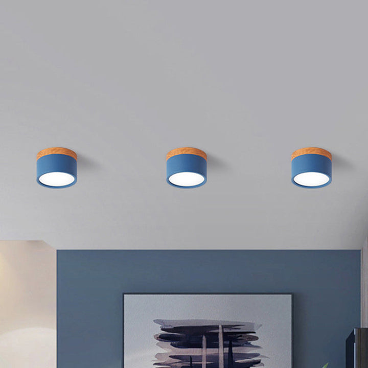Modern Macaron Ceiling Lamp – Compact Metal/Wood Flush Mount Lighting for Kitchen and Bar in Yellow, Bowliftue and Bowliftack | Bowlift