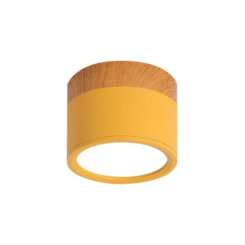 Modern Macaron Ceiling Lamp – Compact Metal/Wood Flush Mount Lighting for Kitchen and Bar in Yellow, Bowliftue and Bowliftack | Bowlift