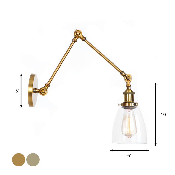BowLift | 1-Light Clear Glass Wall Light Fixture Aged Brass/Bronze Swing Arm Wall Lamp with Bell/Ball Clear Glass Shade