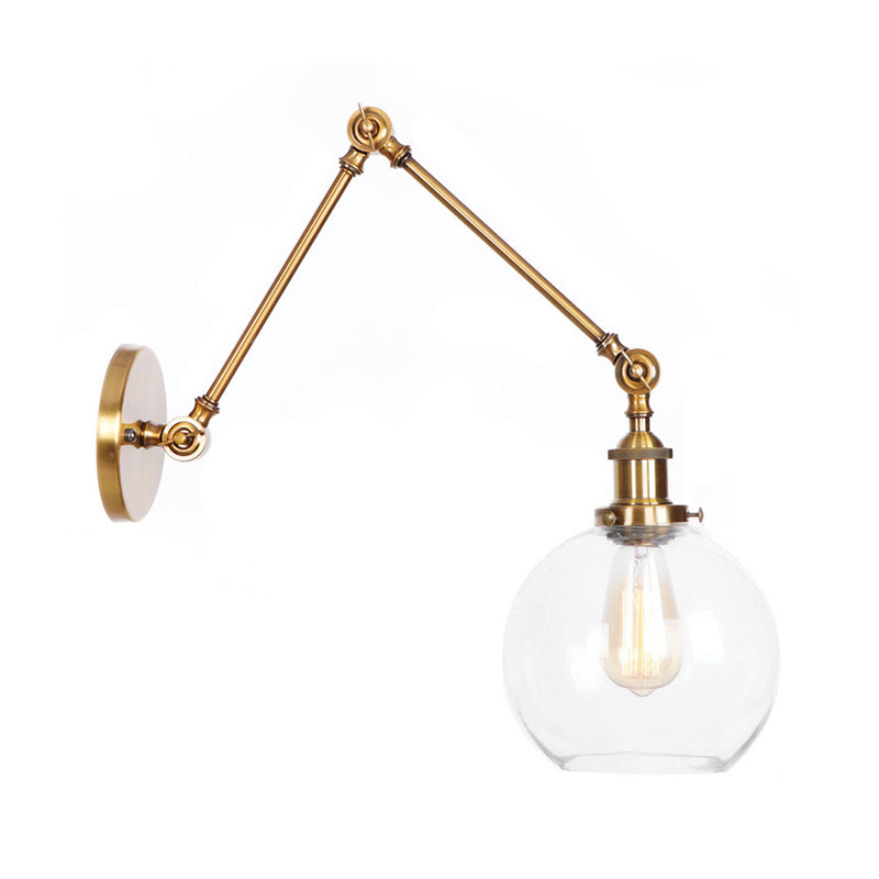 BowLift | 1-Light Clear Glass Wall Light Fixture Aged Brass/Bronze Swing Arm Wall Lamp with Bell/Ball Clear Glass Shade