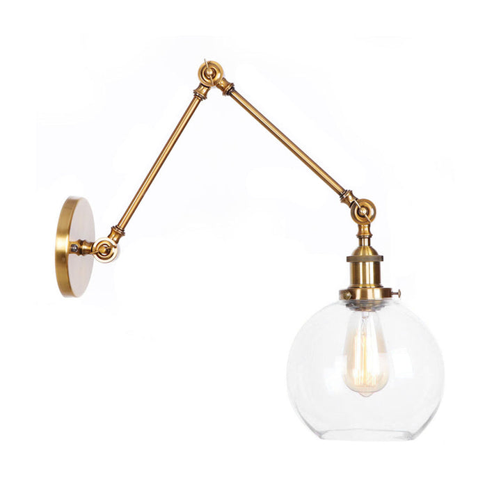 BowLift | 1-Light Clear Glass Wall Light Fixture Aged Brass/Bronze Swing Arm Wall Lamp with Bell/Ball Clear Glass Shade
