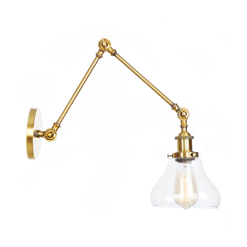 BowLift | 1-Light Clear Glass Wall Light Fixture Aged Brass/Bronze Swing Arm Wall Lamp with Bell/Ball Clear Glass Shade