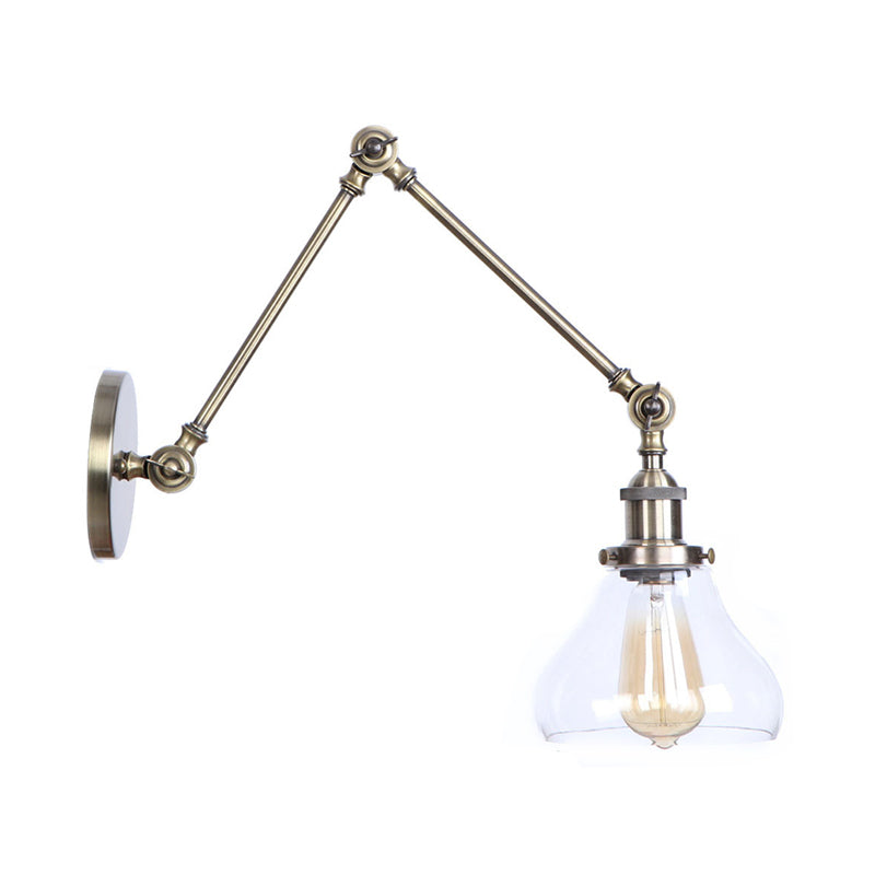 BowLift | 1-Light Clear Glass Wall Light Fixture Aged Brass/Bronze Swing Arm Wall Lamp with Bell/Ball Clear Glass Shade