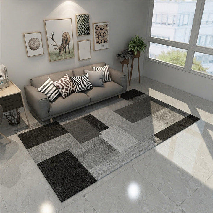Scandinavian Modern Rug in Gray and Black Abstract Geometric Pattern Rug Polyester Non-Slip Rug for Home Decor | Bowlift
