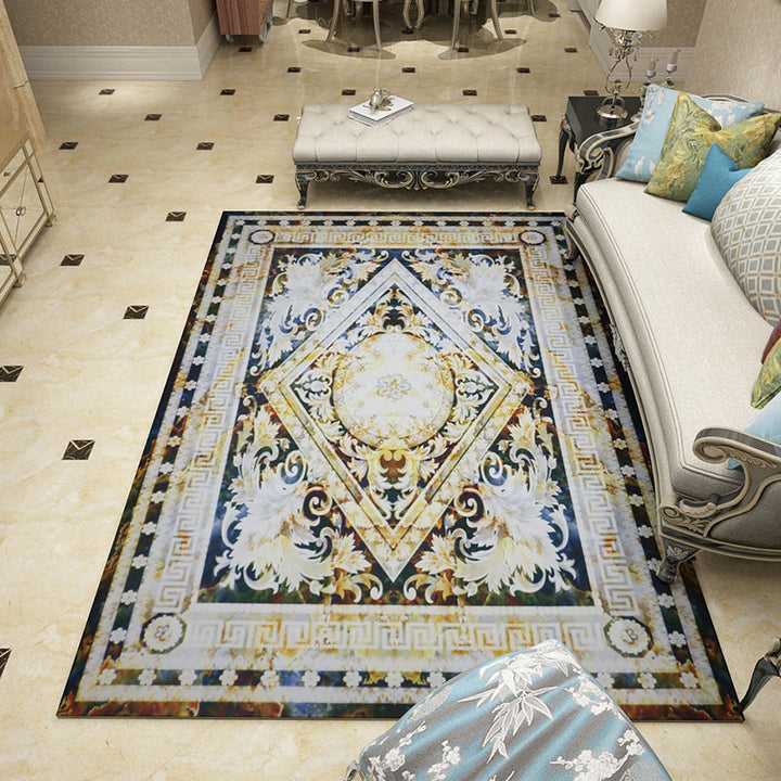BowLift | Mediterranean Moroccan Rug in Black and White Medallion Floral Pattern Rug Polyester Washable Rug for Home Decor