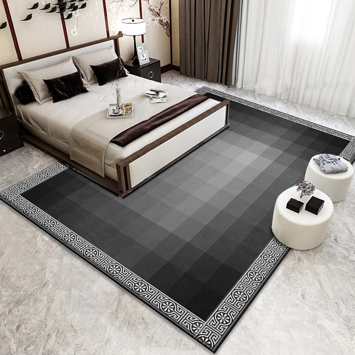 Modernist Ombre Pattern Rug Black Polyester Rug Non-Slip Pet-Friendly Washable Rug for Bedroom | Bowlift