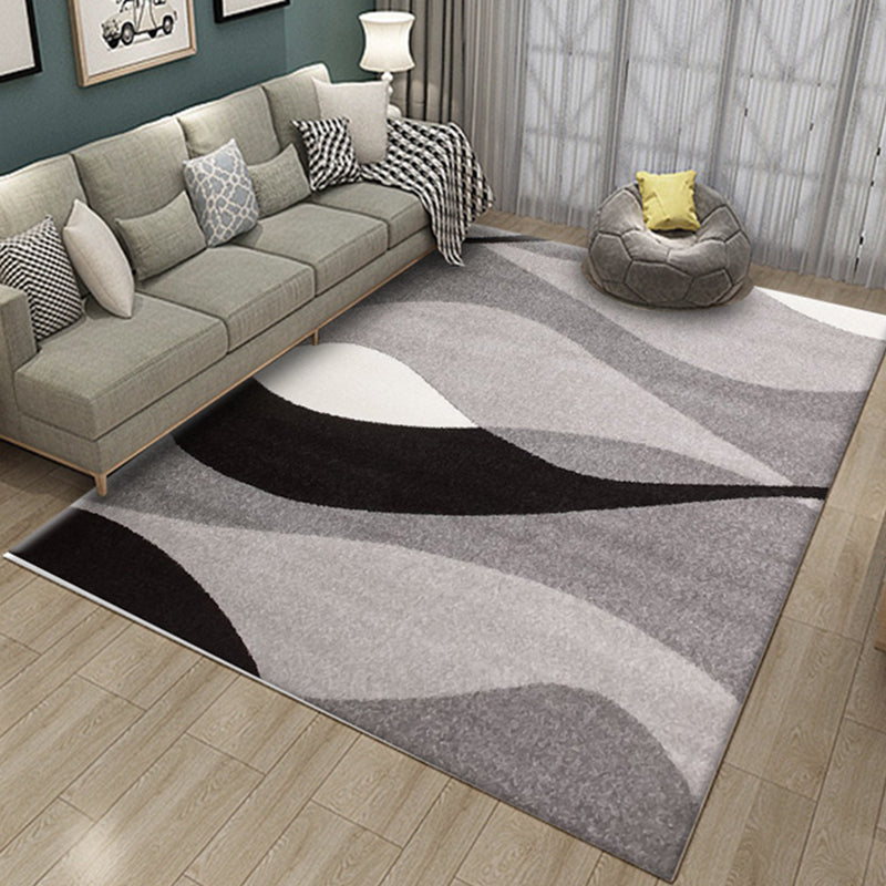 BowLift | Novelty Stripe Curve Pattern Rug in Black and Gray Polyester Rug Washable Rug for the Living Room