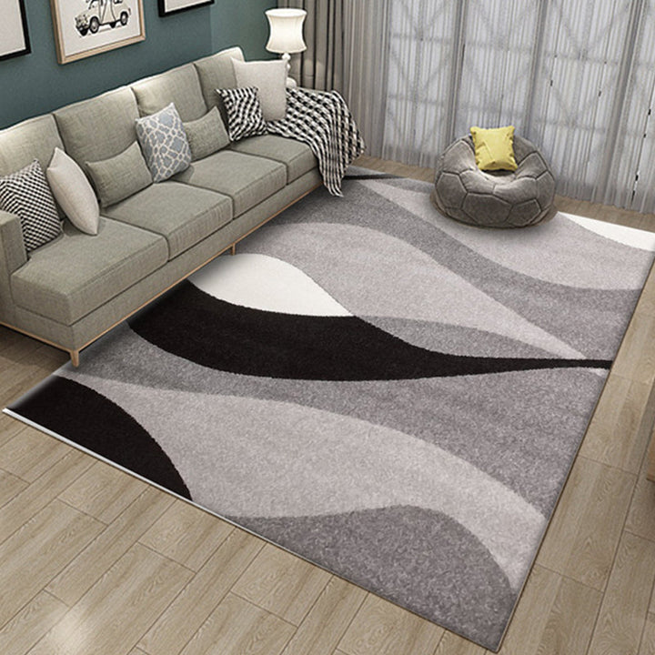 BowLift | Novelty Stripe Curve Pattern Rug in Black and Gray Polyester Rug Washable Rug for the Living Room