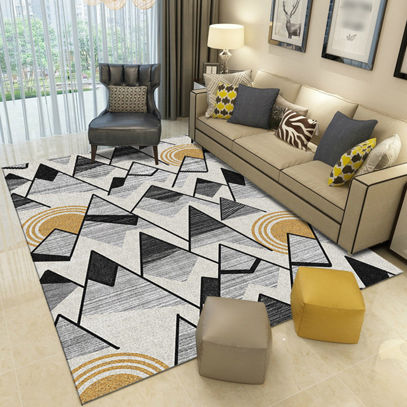 BowLift | Nordic New Arrivals Rug in Ivory Geometry Triangle Print Rug Polyester Washable Rug for Living Room