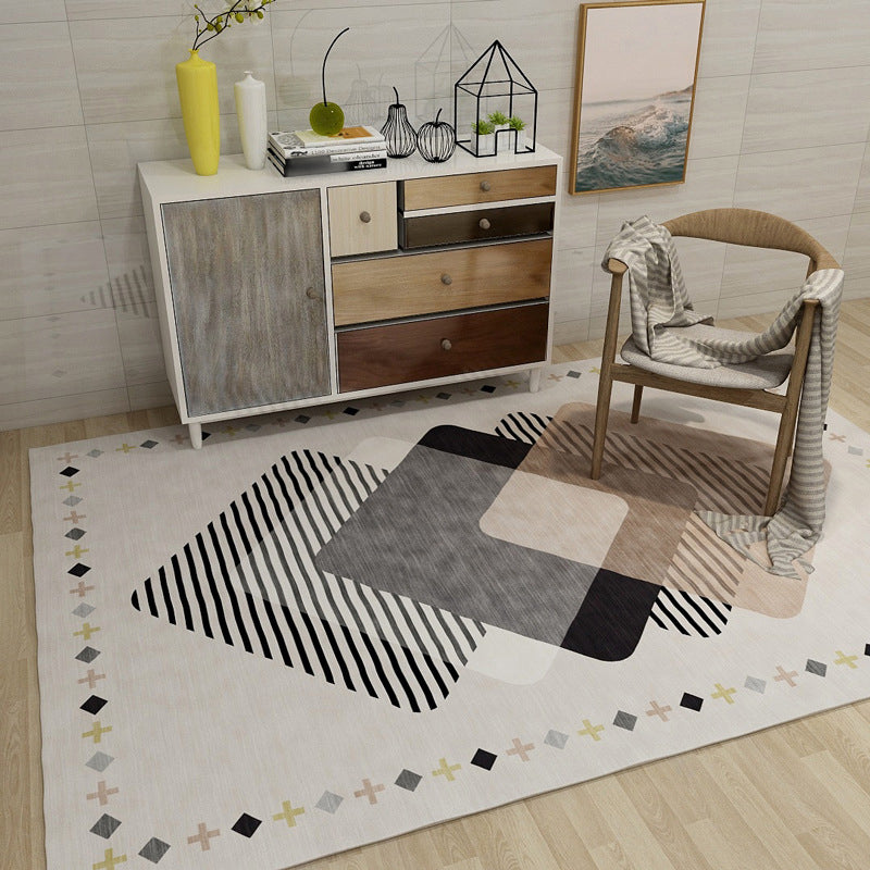 BowLift | Novelty Geometric Diamond Print Area Rug in Ivory Polyester Carpet Washable Area Rug for Home Decoration