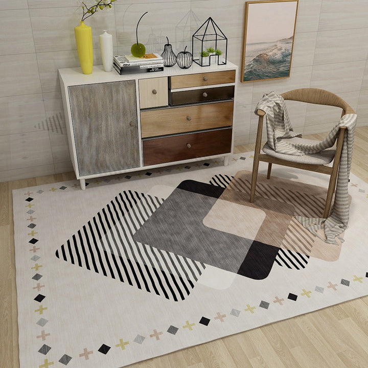 BowLift | Novelty Geometric Diamond Print Area Rug in Ivory Polyester Carpet Washable Area Rug for Home Decoration