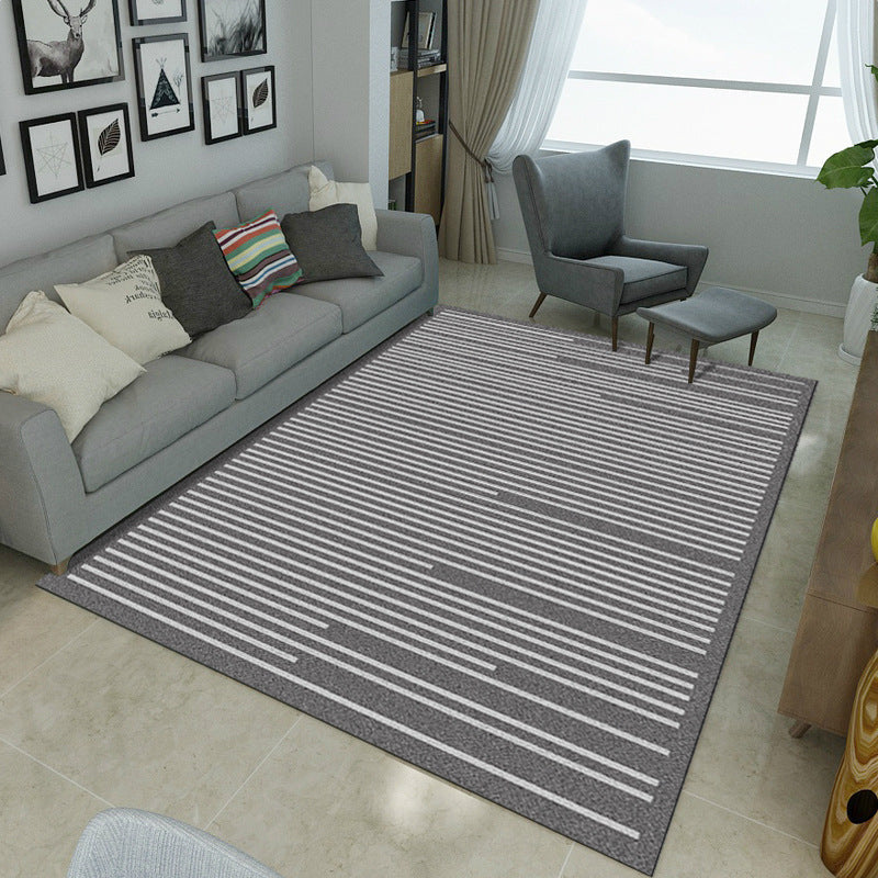 BowLift | Simple Novelty Carpet in Grey Stripes Print Area Rug Polyester Washable Carpet for Living Room