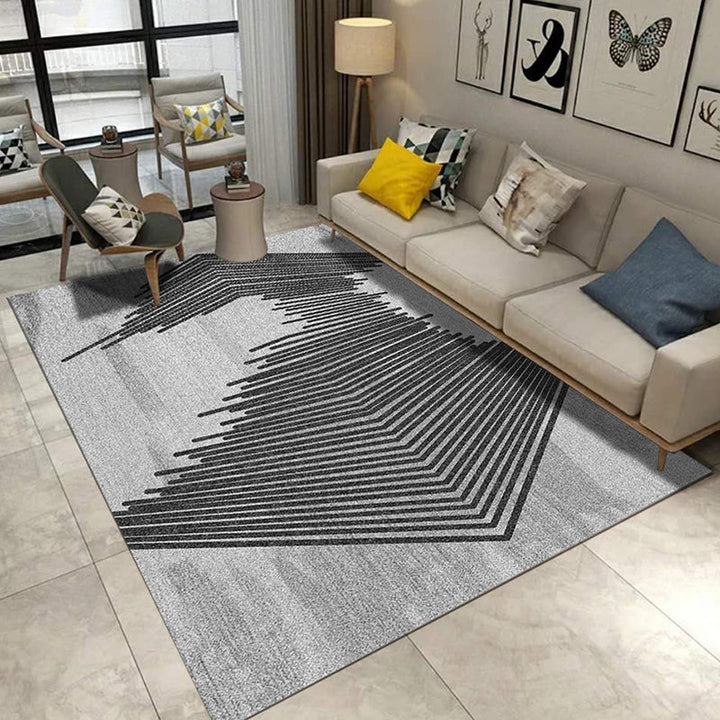 BowLift | Simple Novelty Carpet in Grey Stripes Print Area Rug Polyester Washable Carpet for Living Room