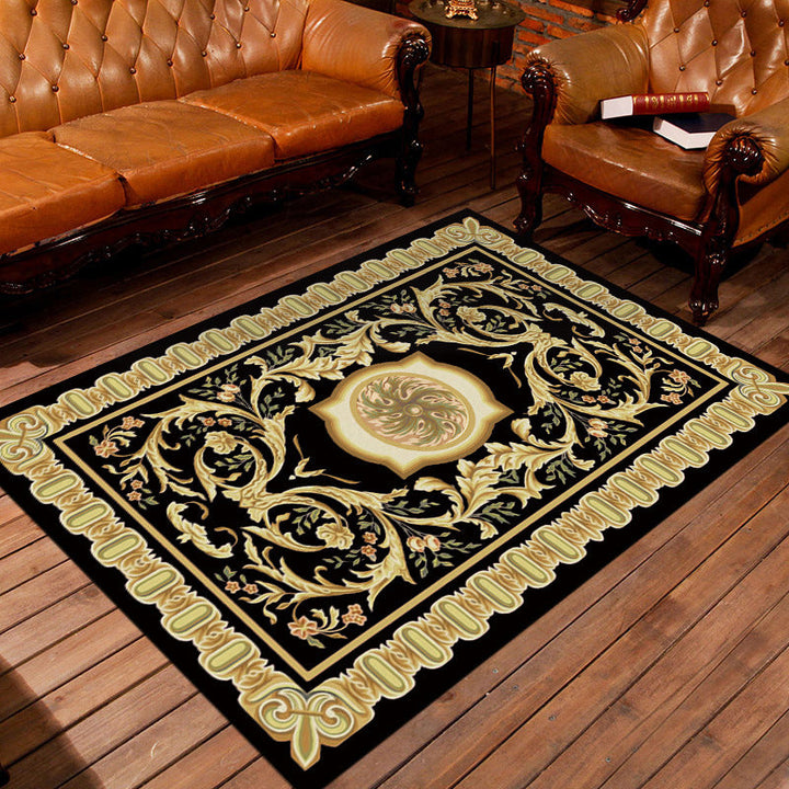 BowLift | Moroccan living room rug in black and yellow floral print rug polyester area rug