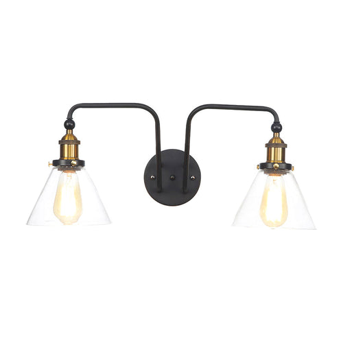 BowLift | 2 Lights Bright Glass Sconce Lamp Industrial Style Black Cone/Bowl Living Room Wall Lighting Idea