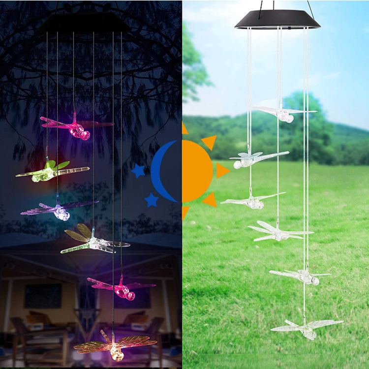 LED Solar Butterfly Wind Chime Garden Hanging Light Bowlift