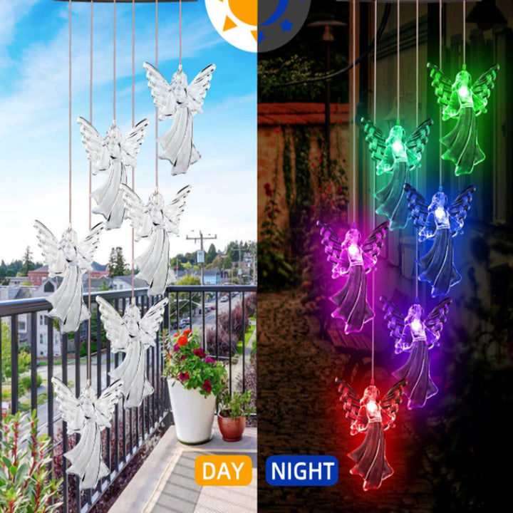 LED Solar Butterfly Wind Chime Garden Hanging Light Bowlift