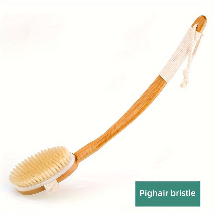 Back Wild Boar Bristle Cleaning Sponge for the Shower - Long Wooden Handle Bath Sponge Brush, soft natural bristles for back cleaning Bowlift