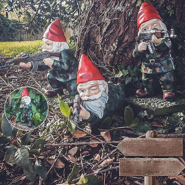 Military Garden Gnome With Camouflage Uniform | Bowlift