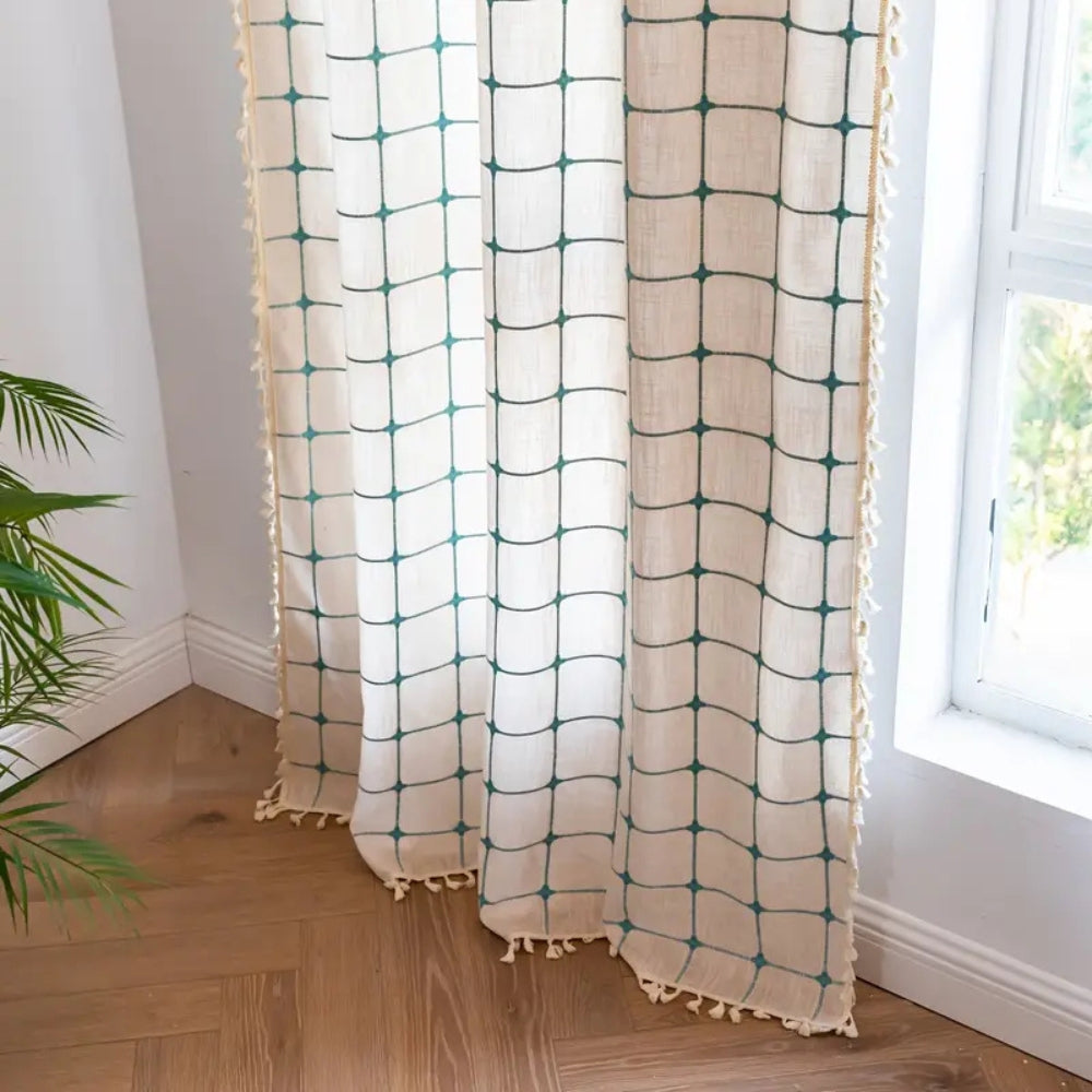 BowLift | Turquoise Lattice Boho Tassel Curtain
