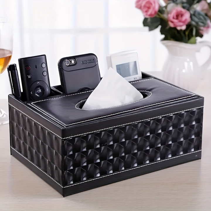 Chic Organizer - Luxury Faux Leather Storage Box with 4 Compartments Bowlift