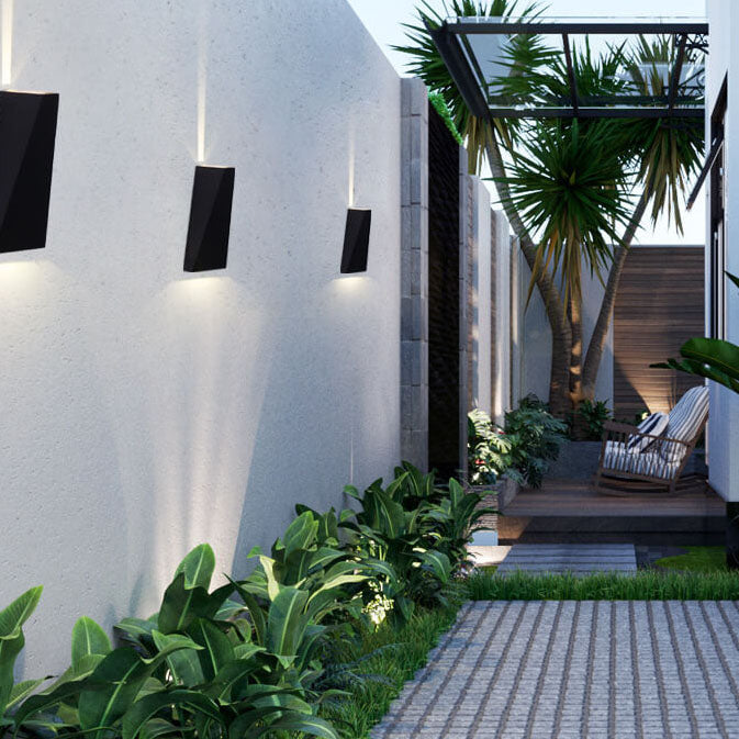 Simple Trapezoidal Outdoor Waterproof LED 2-Light Wall Sconce Lamp | Bowlift