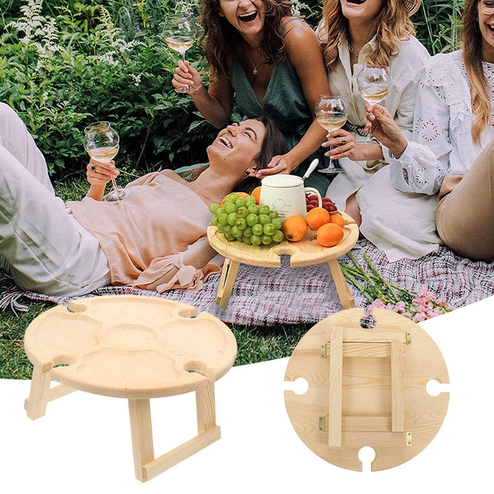 Wooden Outdoor Folding Picnic Table-With Glass Holder | Bowlift