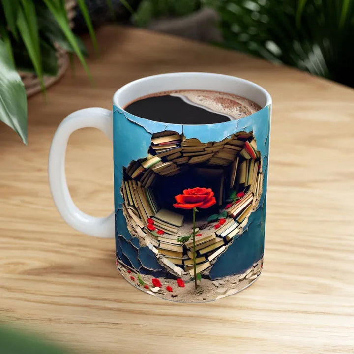 3D Floral Bookshelf Cracked Hole Coffee Mug | Bowlift