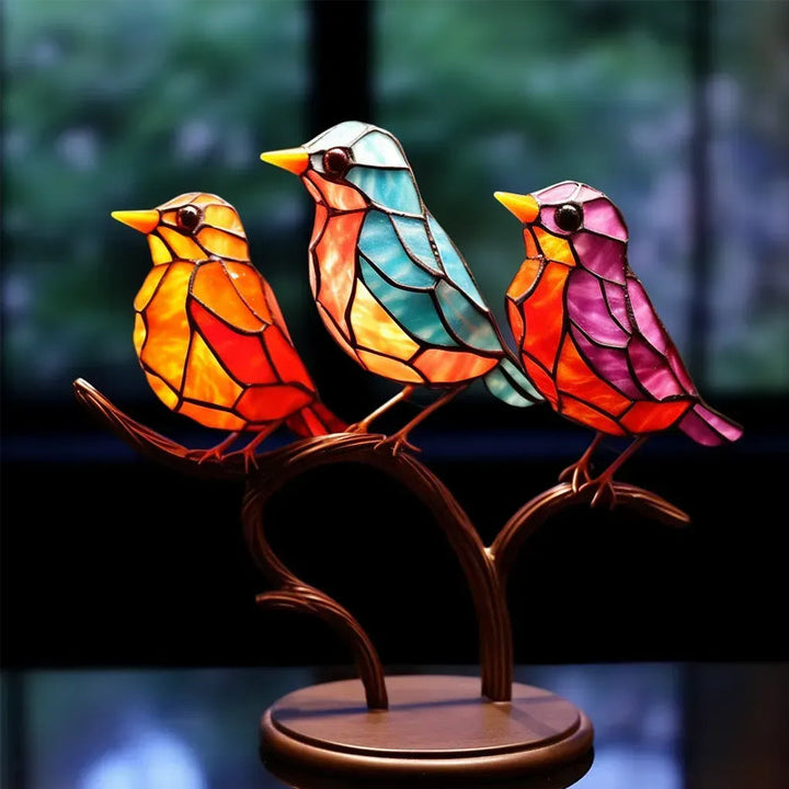 Birds on Branches Stained Acrylic Ornaments, Double Sided Multicolor Style | Bowlift