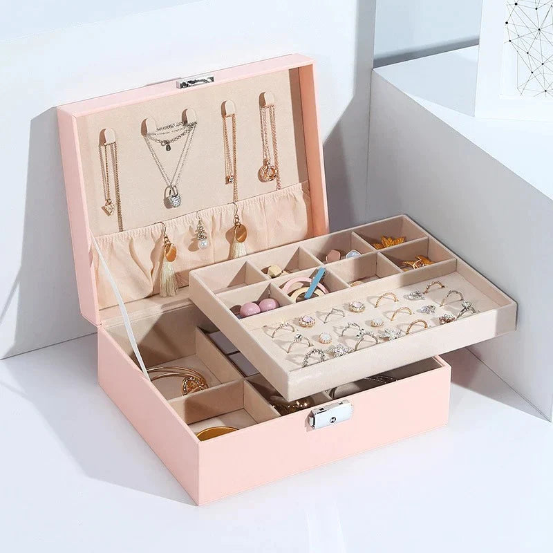 Premium Leather Jewelry Box Double Layer Storage Bowlift