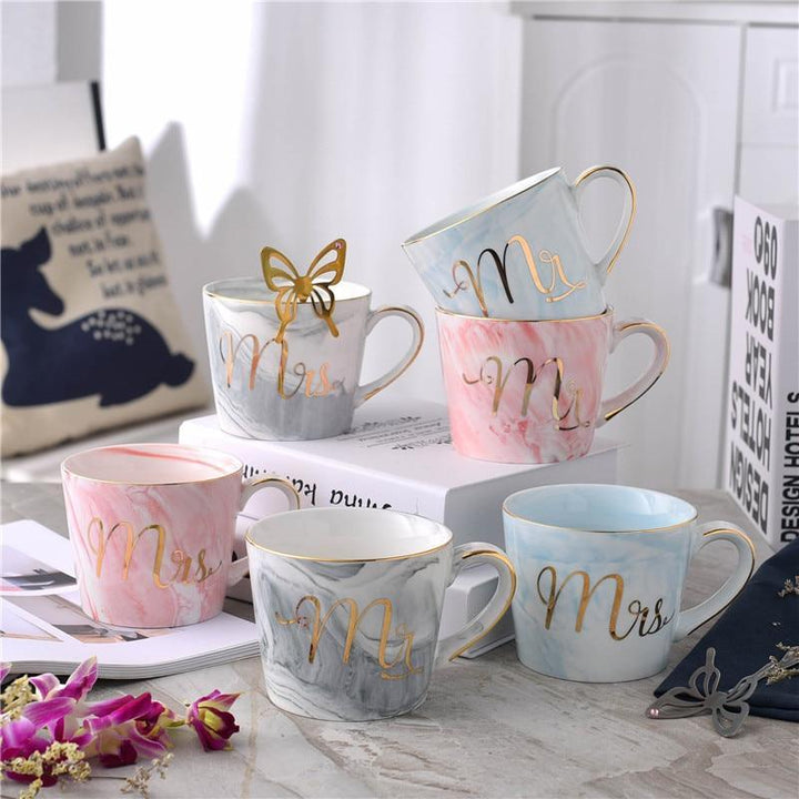 Marble Porcelain Mr & Mrs Coffee Mugs | Bowlift