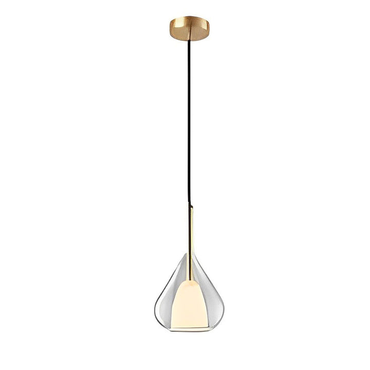 Industrial pendant light with double glass and raindrop design - Small hanging lamp for dining room and kitchen, modern minimalist design | Bowlift