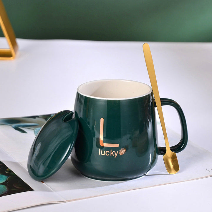 Large-Capacity Ceramic Mug with Lid and Spoon Coffee Cup Gift Set | Bowlift