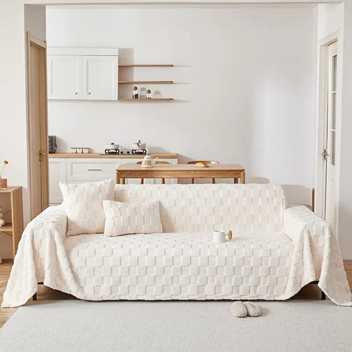 BowLift | Checkered Plush Velvet Sofa Cover