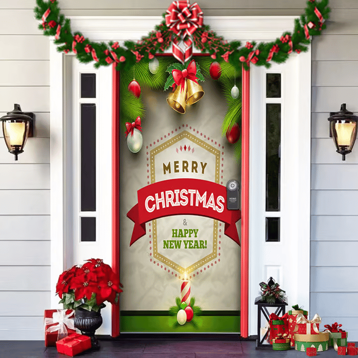 BowLift | Christmas Door Decoration with Santa Claus | Fabric Door Cover | Quick Assembly & Reusable