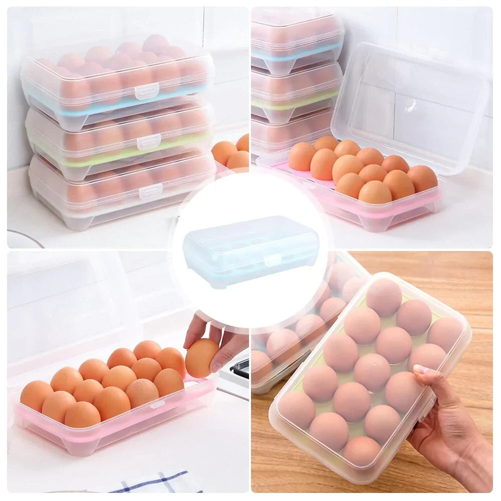 15 Grids Portable Egg Storage Box Egg Fresh Box Refrigerator Tray Container Double Layer Egg Crisper Bowlift