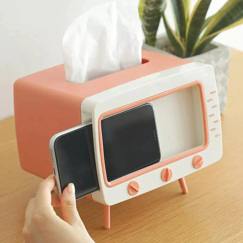 Creative Tv Tissue Box Holder With Phone Holder Bowlift