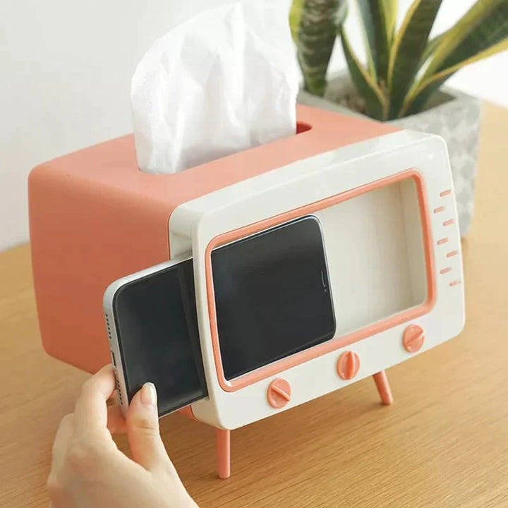 Creative Tv Tissue Box Holder With Phone Holder Bowlift