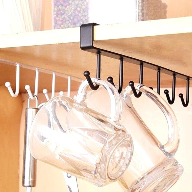 Cabinet Under Shelf 6 Hooks Iron Hanging Rack Bowlift