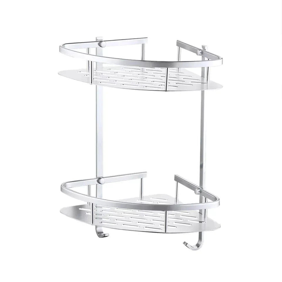 2 Layer Aluminum Steel Corner Bathroom Shelf Bowlift