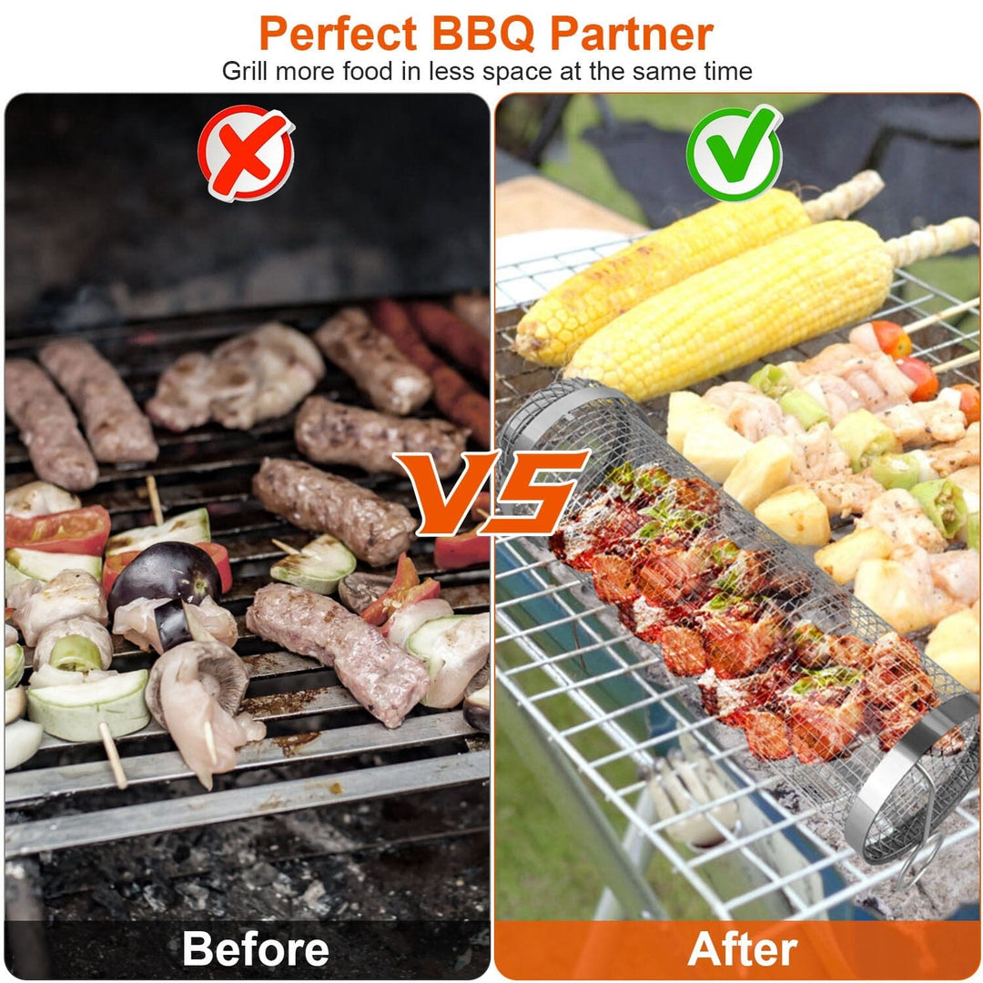 2-piece: Portable BBQ Roll Cart Round Stainless Steel Grill Bowlift