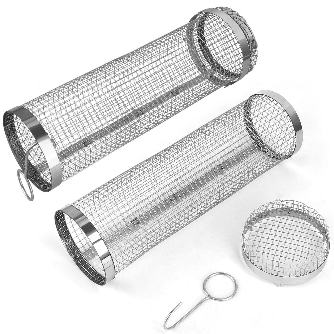 2-piece: Portable BBQ Roll Cart Round Stainless Steel Grill Bowlift
