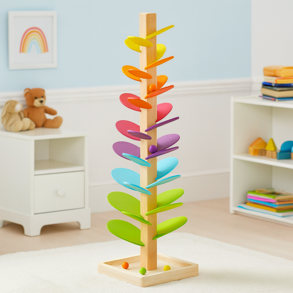 BowLift | Wooden Rainbow Marble Run Tower