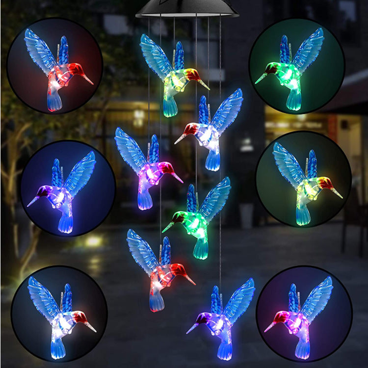 LED Solar Butterfly Wind Chime Garden Hanging Light Bowlift