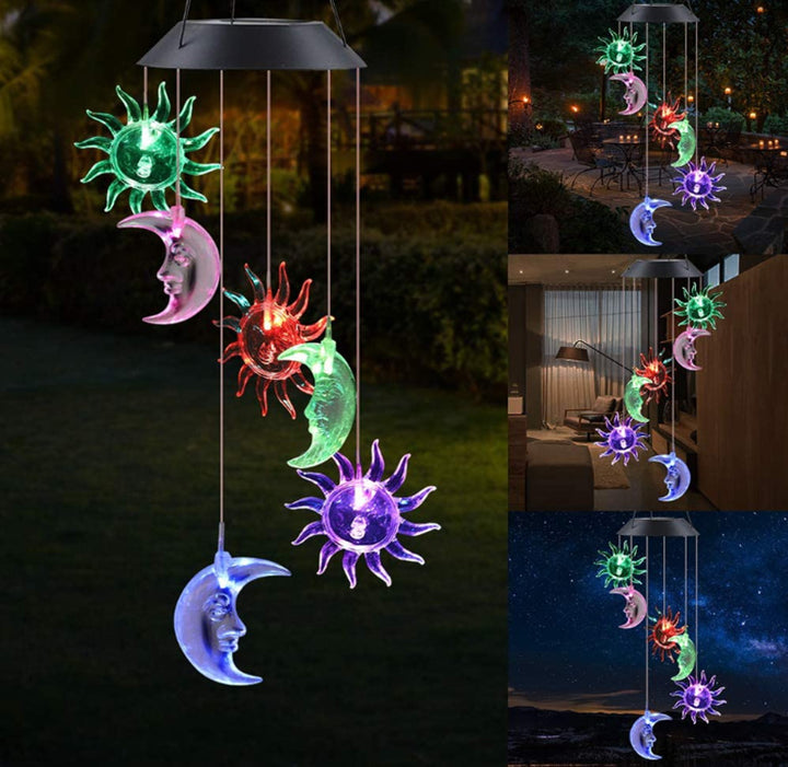 LED Solar Butterfly Wind Chime Garden Hanging Light Bowlift